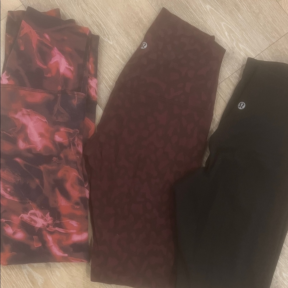 THREE lululemon athletica Red and Black Leggings Set